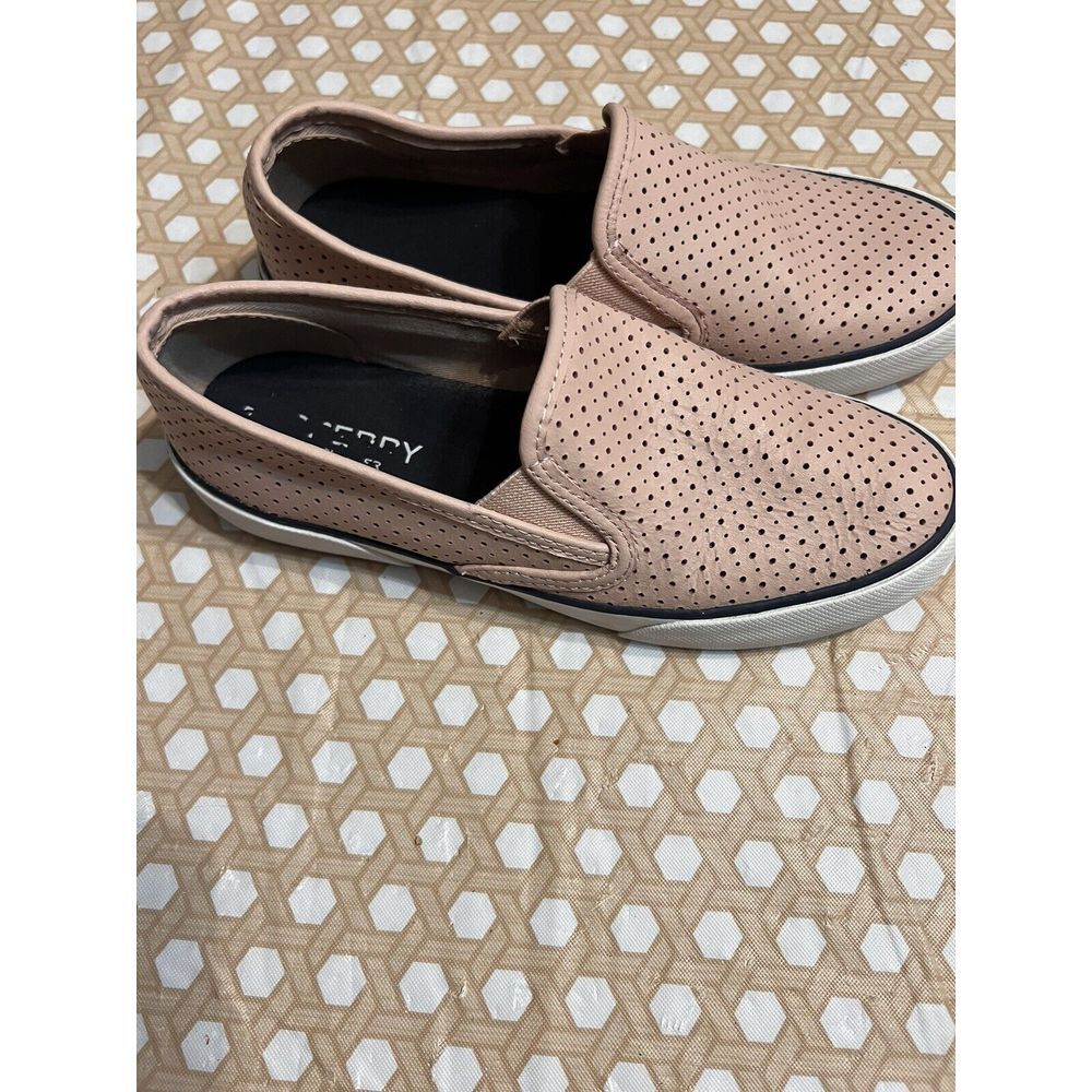 Sperry‎ Womens Cream Perforated Suede Slip-On Sneaker Shoes Size 6.5M STS98060